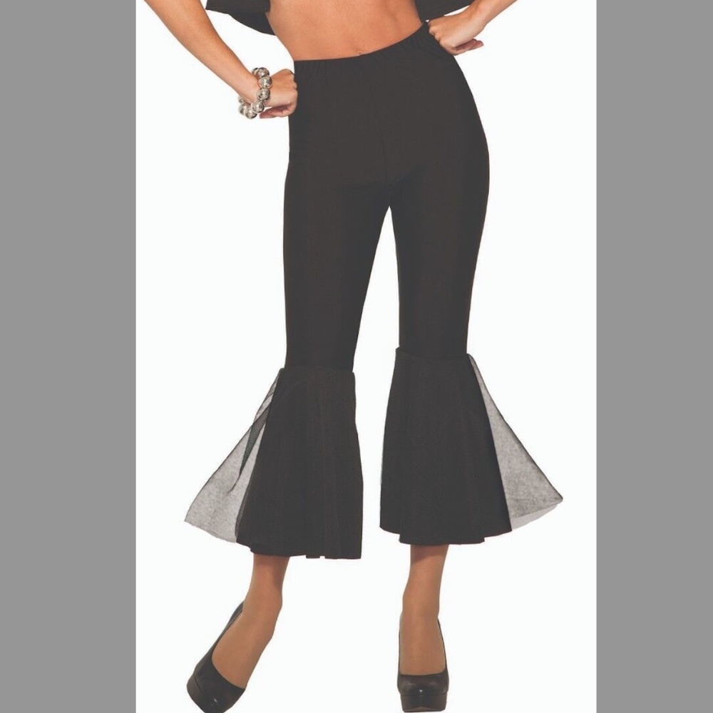 High Waisted Black Cropped Bell Bottoms - Disco Halloween Clubwear Streetwear